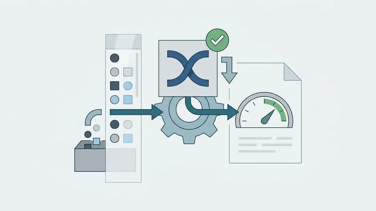 Geometric shapes moving through a gear processor to generate a gauge reading on a document