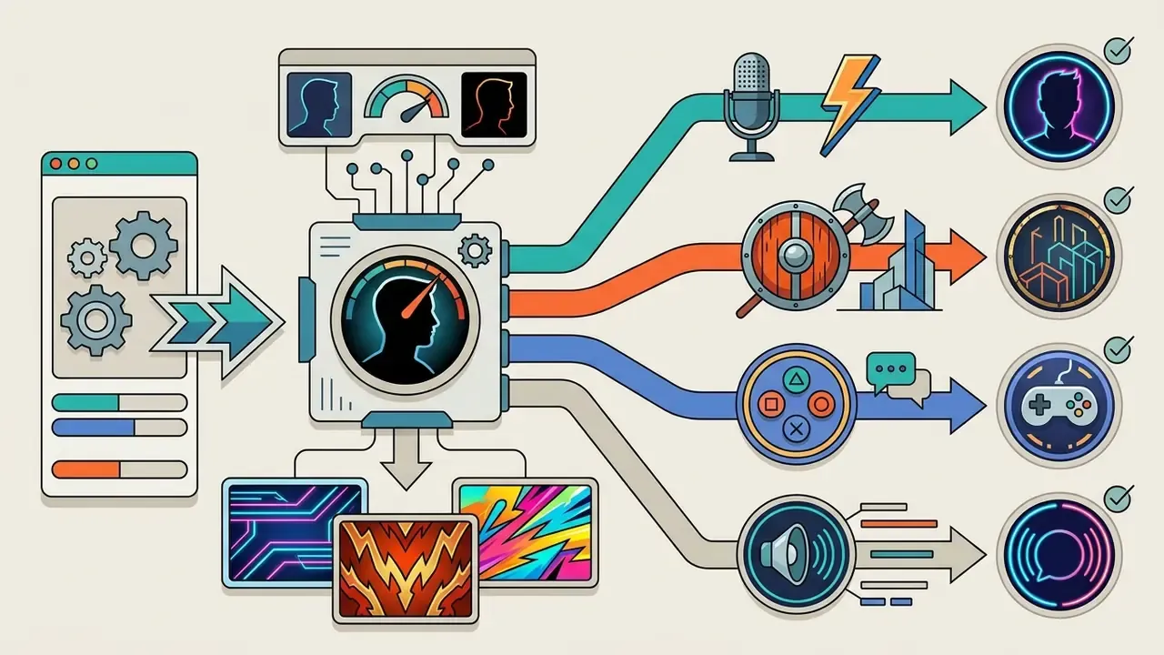 Central processing hub converting user inputs into stylized avatar themes for streaming and gaming platforms