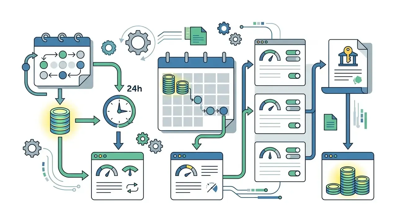Flowchart depicting the cycle of daily and monthly credit resets for a free AI video generator