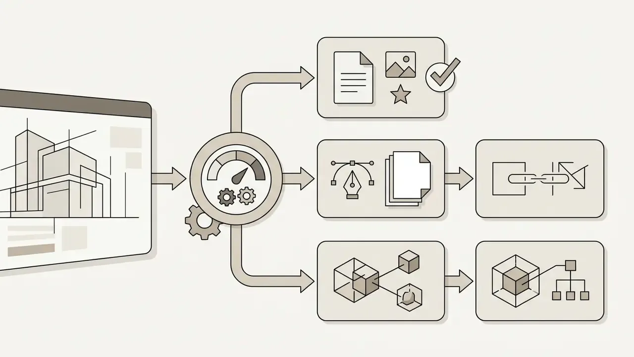 Flowchart showing architectural design files being processed into various export and vector formats