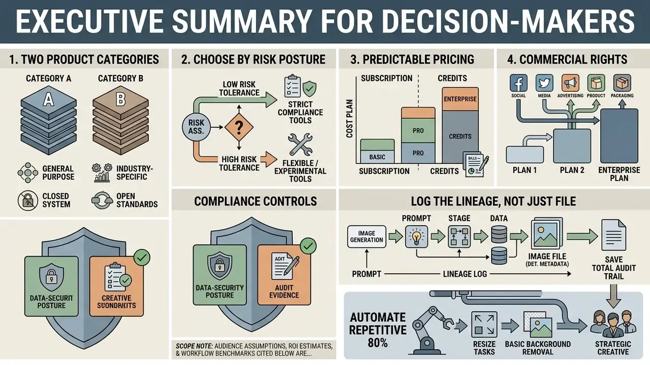 Infographic outlining key considerations for selecting an AI image generator app