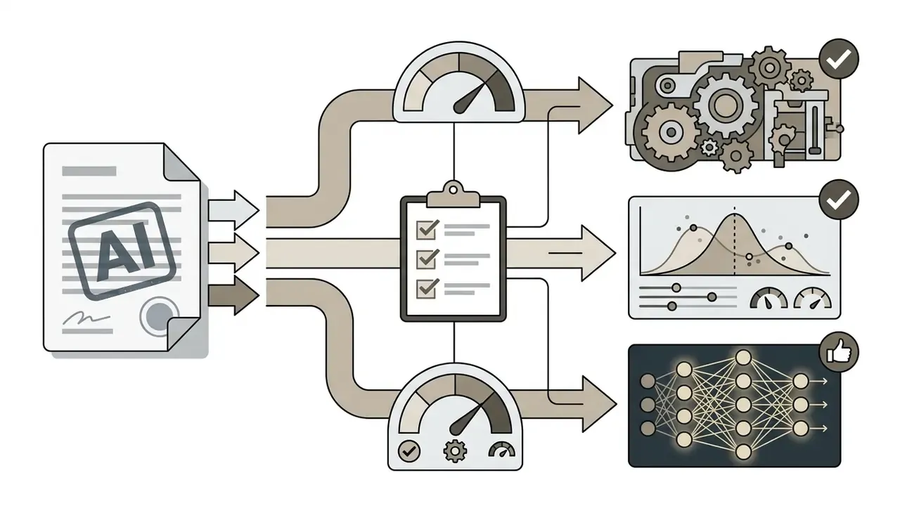 Document labeled AI branching into three distinct model types including gears, graphs, and neural networks