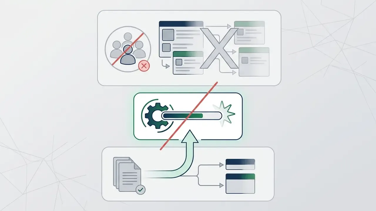 Blocked team access and processing icons showing software limitations with red strike-through lines