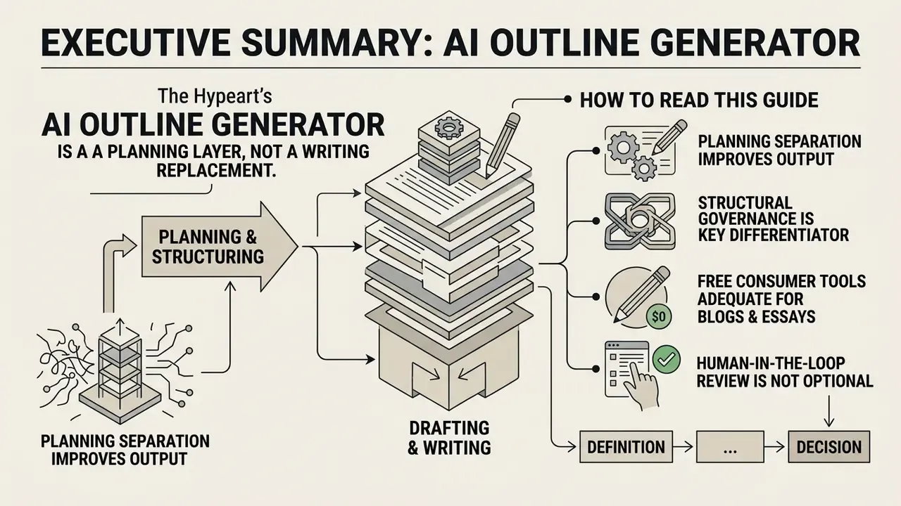 Infographic showing how an AI outline generator separates planning from drafting to improve output quality