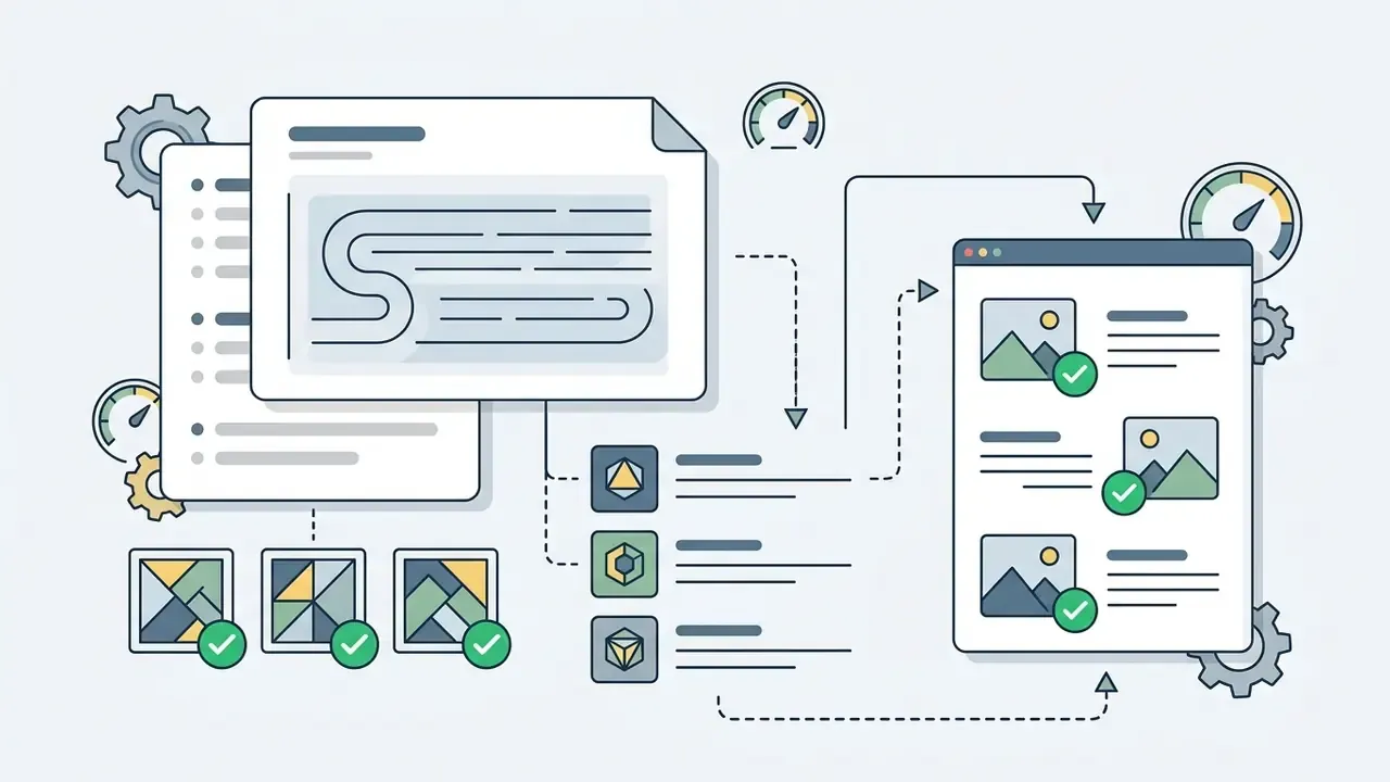 Documents and images passing through processing icons to generate a structured social media feed