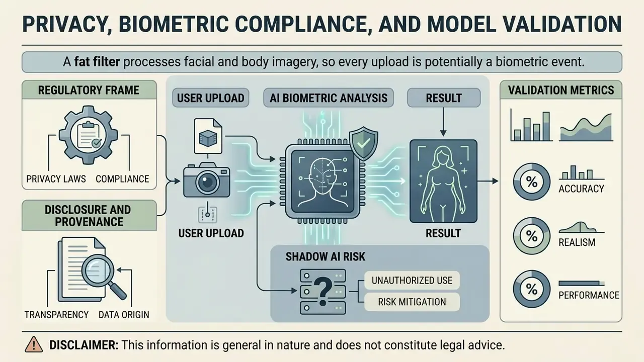 Infographic showing how biometric data flows from user uploads through AI analysis to validation metrics