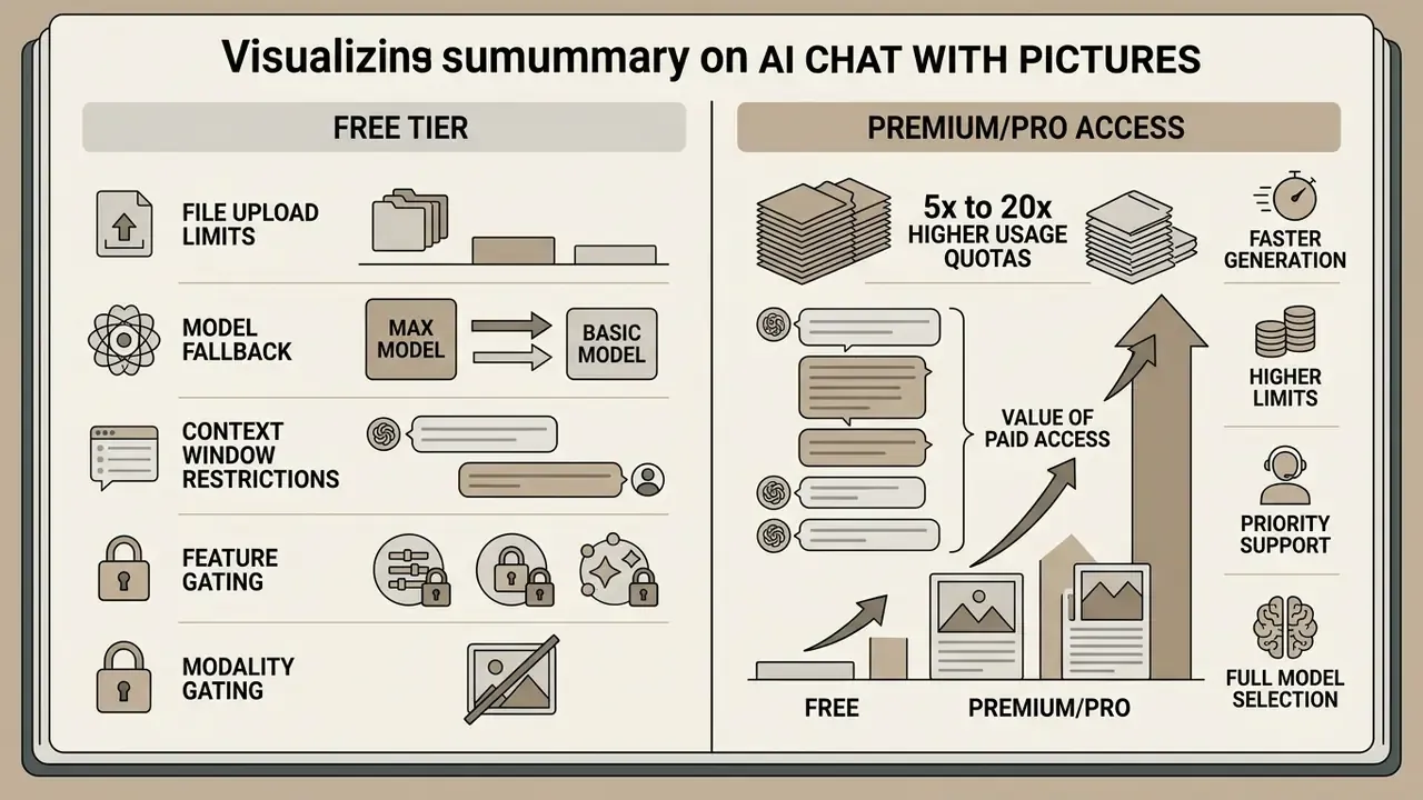 Comparison chart contrasting free tier limitations with the expanded capacity of premium subscriptions