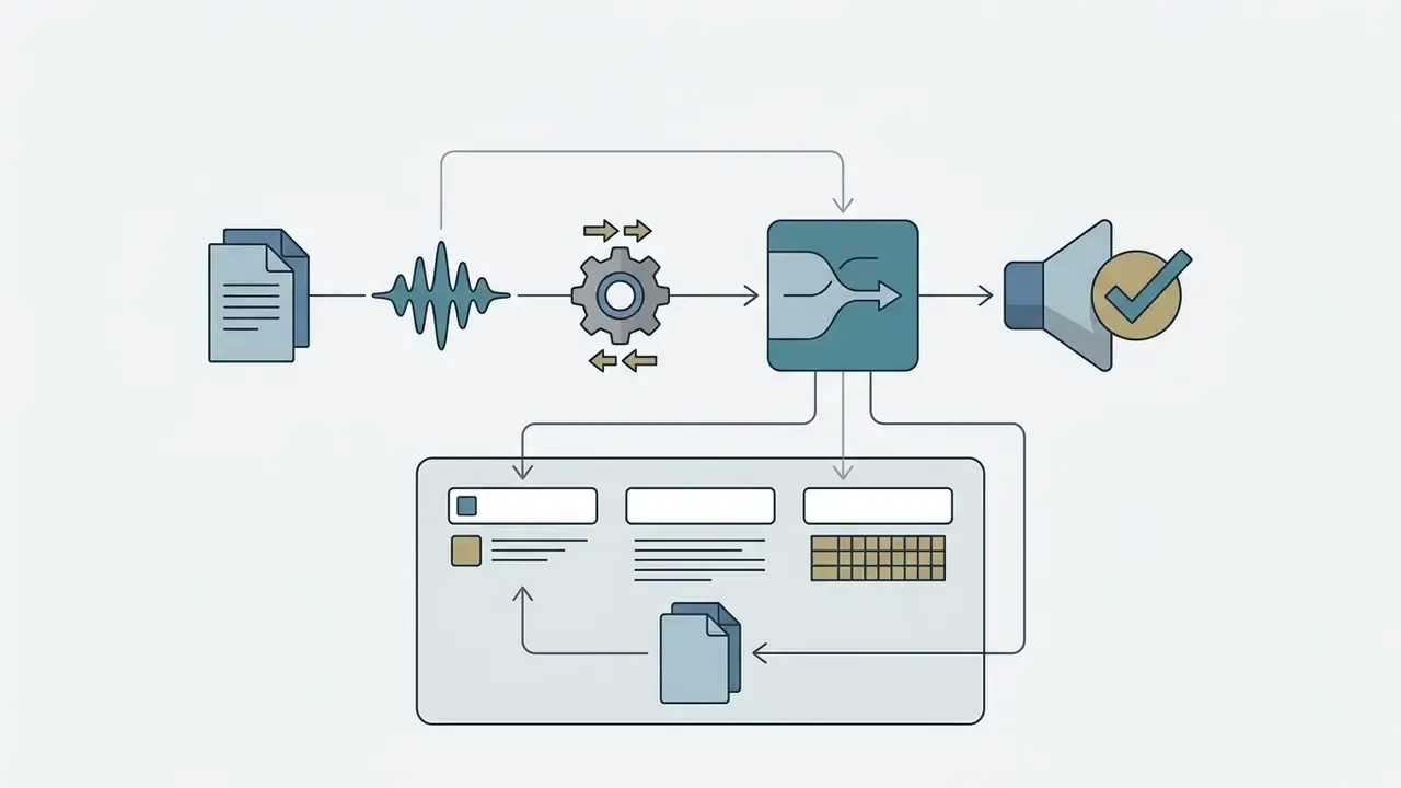 Audio processing pipeline feeding metadata into a storage box for version control and reproducibility