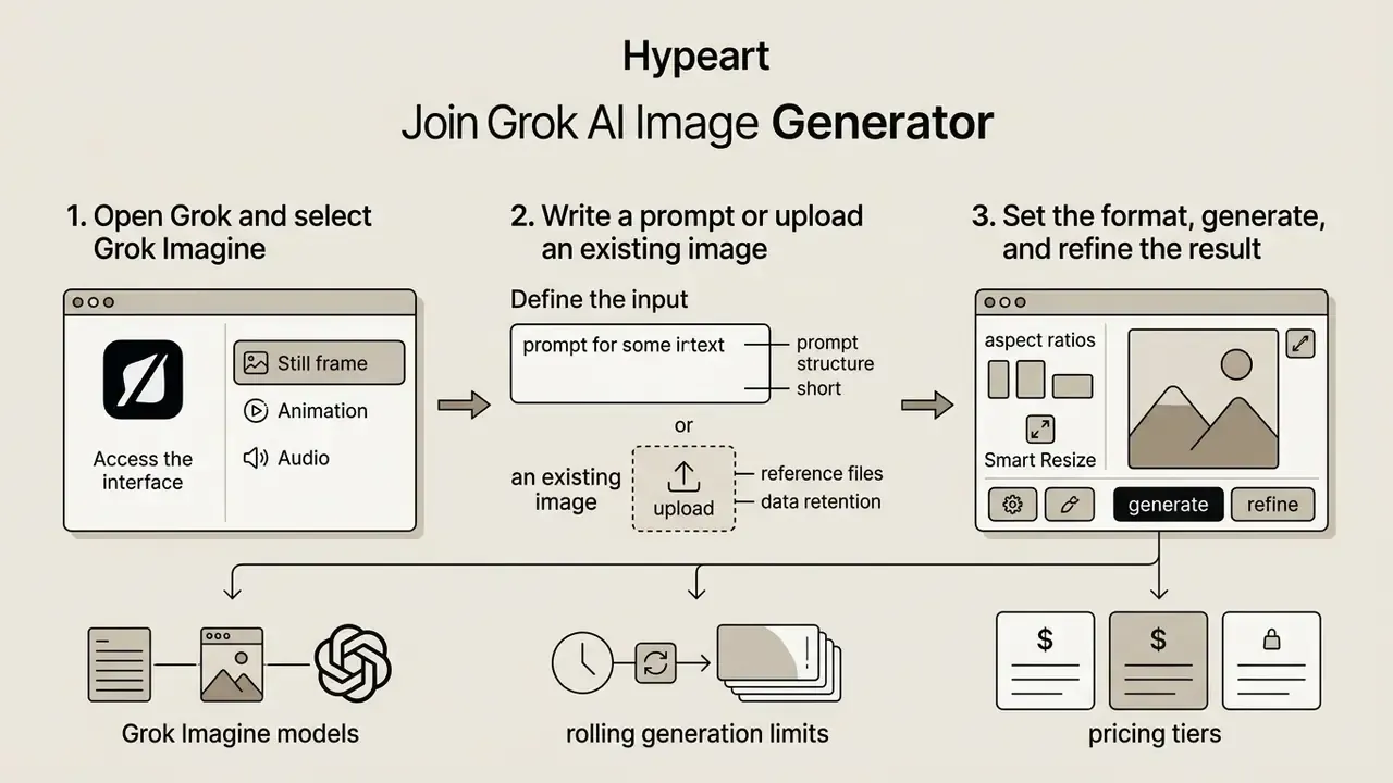 Step-by-step guide showing how to use the Grok AI Image Generator interface to create visual content