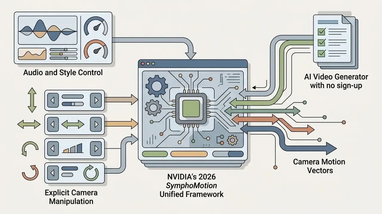 Central processor receiving audio, style, and camera motion inputs to output video generation data