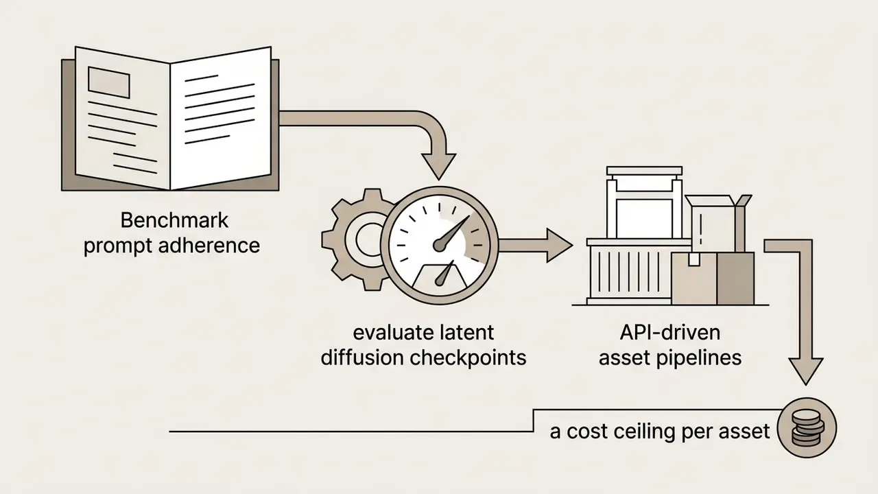 Book icon feeding into a speedometer and industrial crates to calculate a cost ceiling per asset