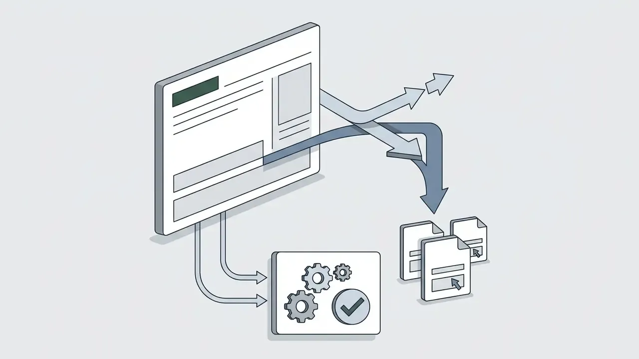 Web interface feeding data into a gear system and exporting processed files with cursor icons
