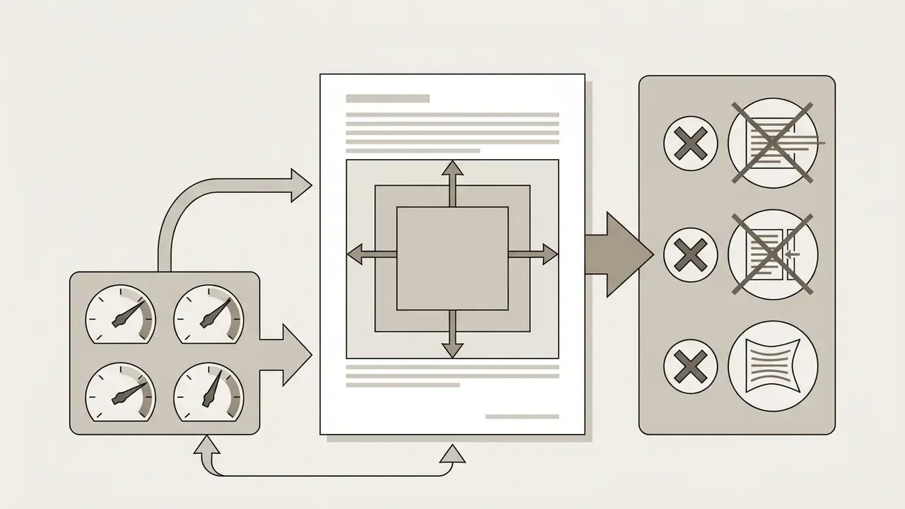 Panel with gauges and a central document icon showing text box padding options with rejected settings