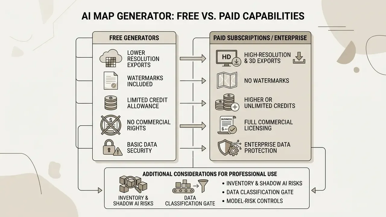 Comparison table contrasting feature limitations of free tools against paid enterprise subscription benefits
