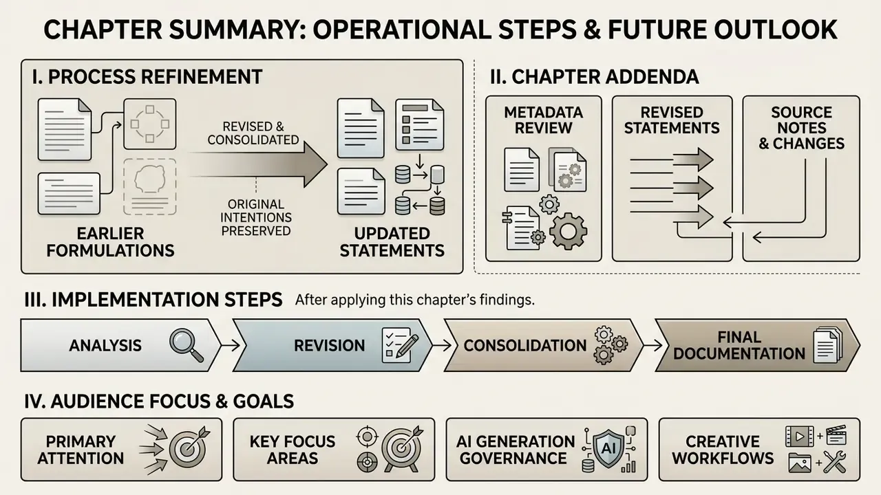 Summary graphic showing document revision workflows, implementation steps, and strategic project goals
