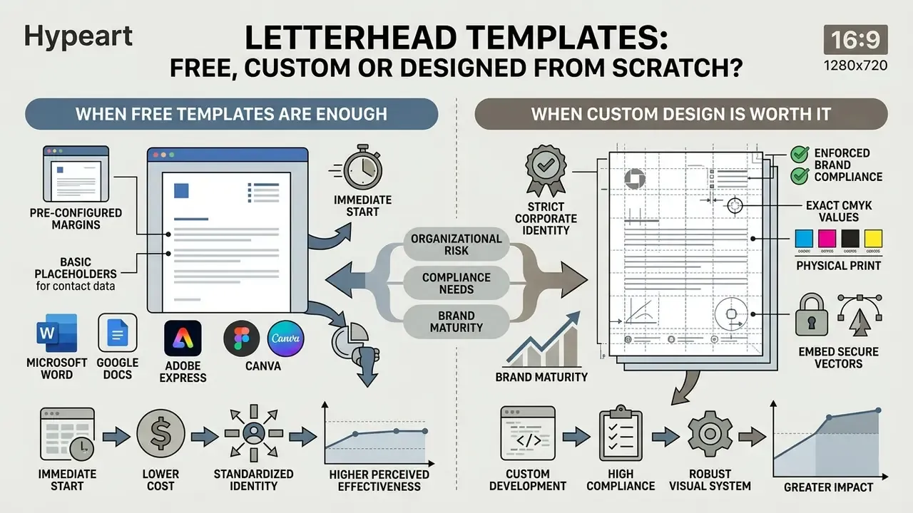 Comparison chart showing the benefits of free letterhead templates versus custom professional designs