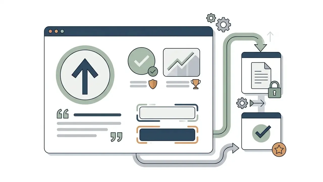 Landing page layout with conversion elements connecting to privacy and thank you page modules