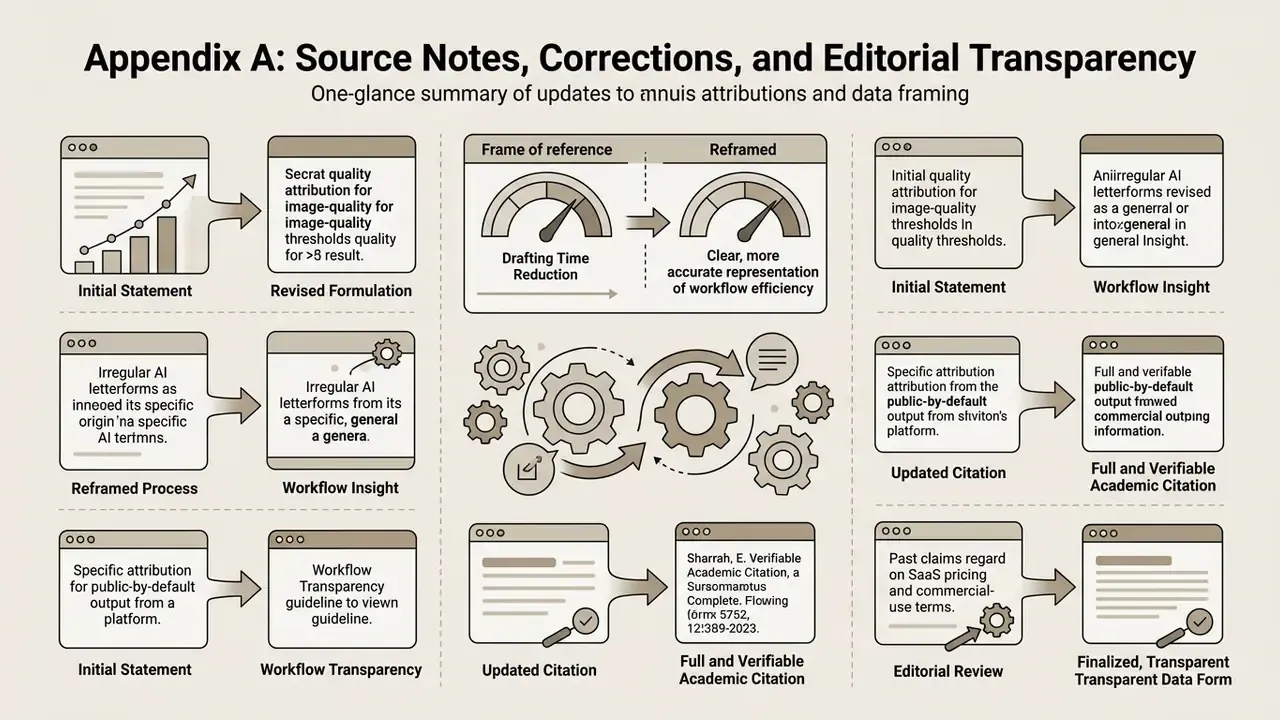 Grid of boxes showing revisions to data framing and editorial attributions with central gear icons