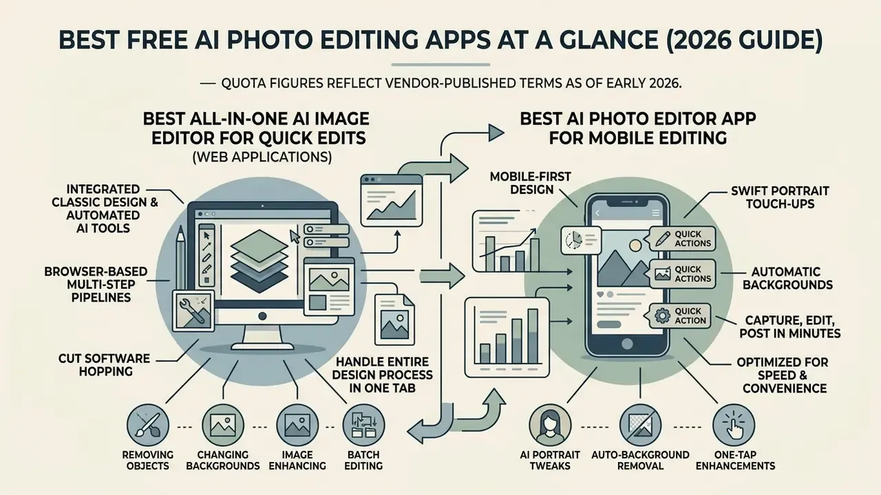 Comparison diagram between web-based design suites and mobile-first automated image editing tools