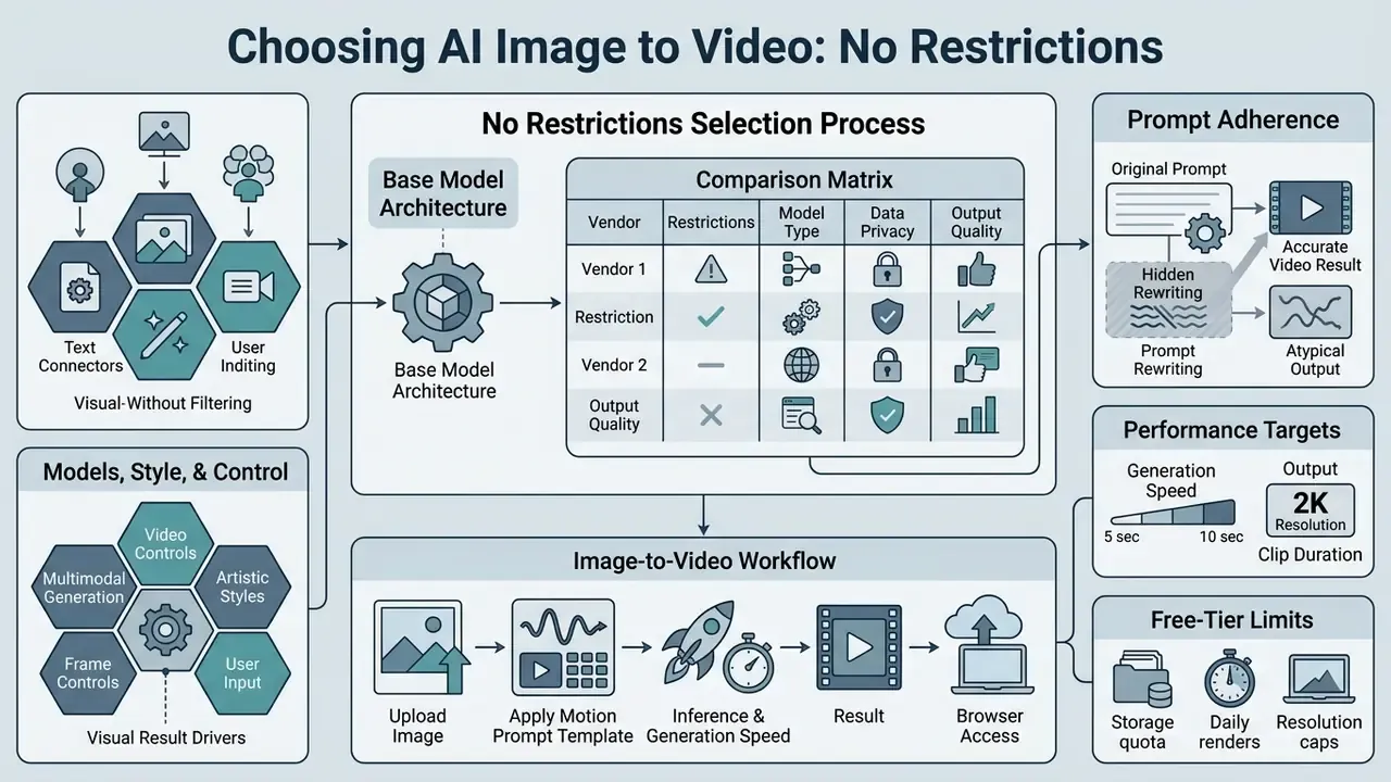 Diagram showing the selection process and technical workflow for an ai image to video generator no restriction