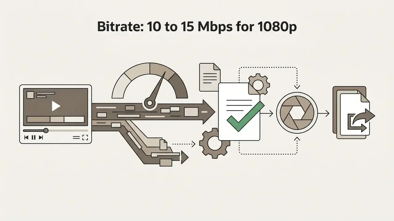 Video editing interface data flowing through a gauge and gears to finalize export settings
