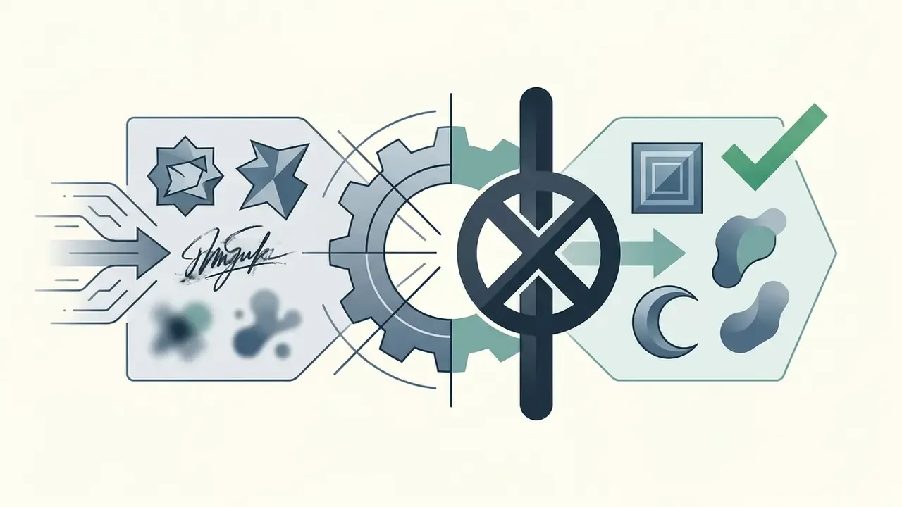 Unwanted shapes and signatures being filtered out by a gear mechanism into clean icons