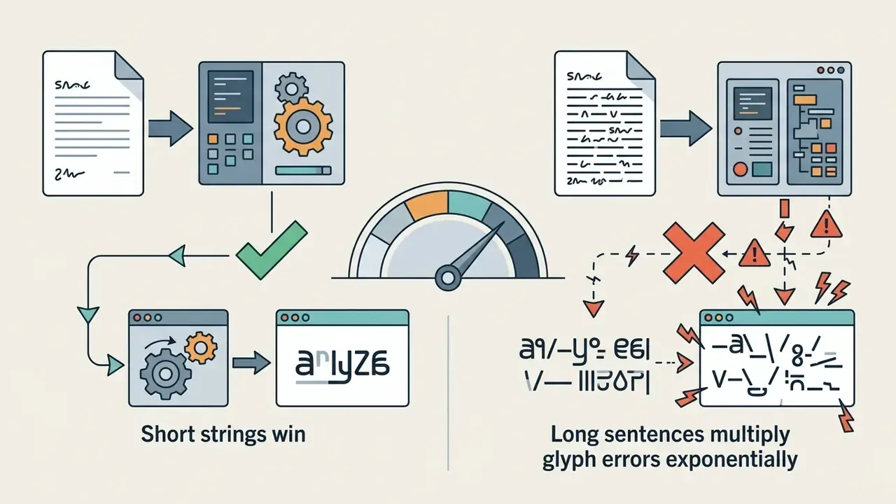 Comparison of successful short text generation versus error-prone long sentence processing