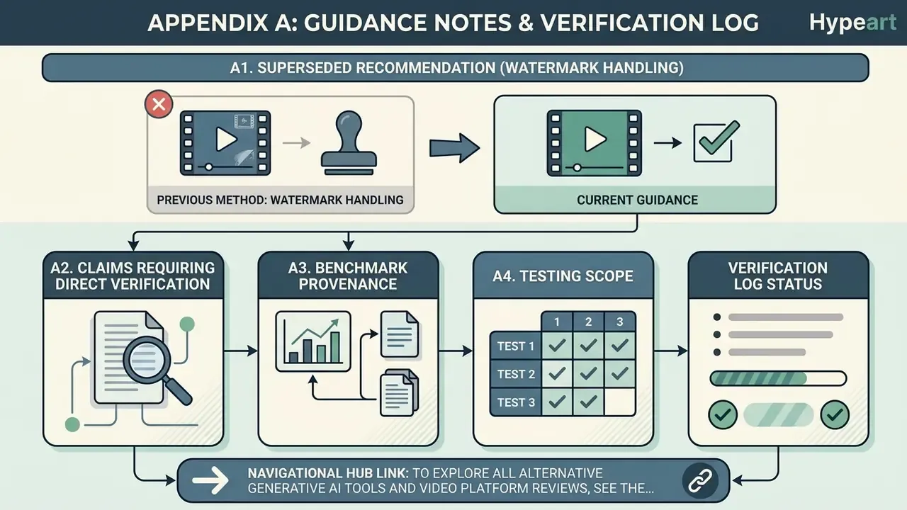 Summary infographic outlining guidance notes for watermark handling, verification, and testing scope