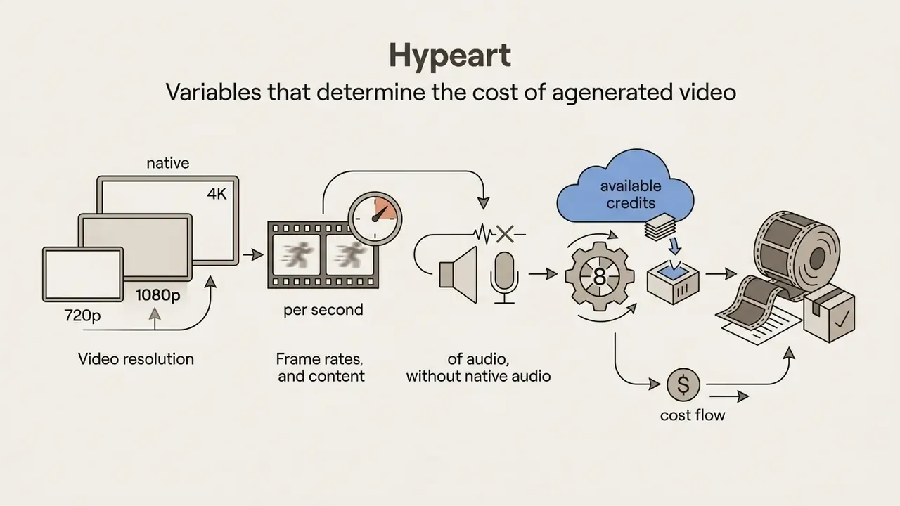 Diagram showing how resolution, frame rates, and audio settings impact Kling AI video generator costs