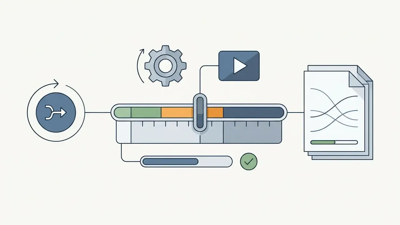 Slider control for adjusting video duration connected to a gear icon and a document with data lines
