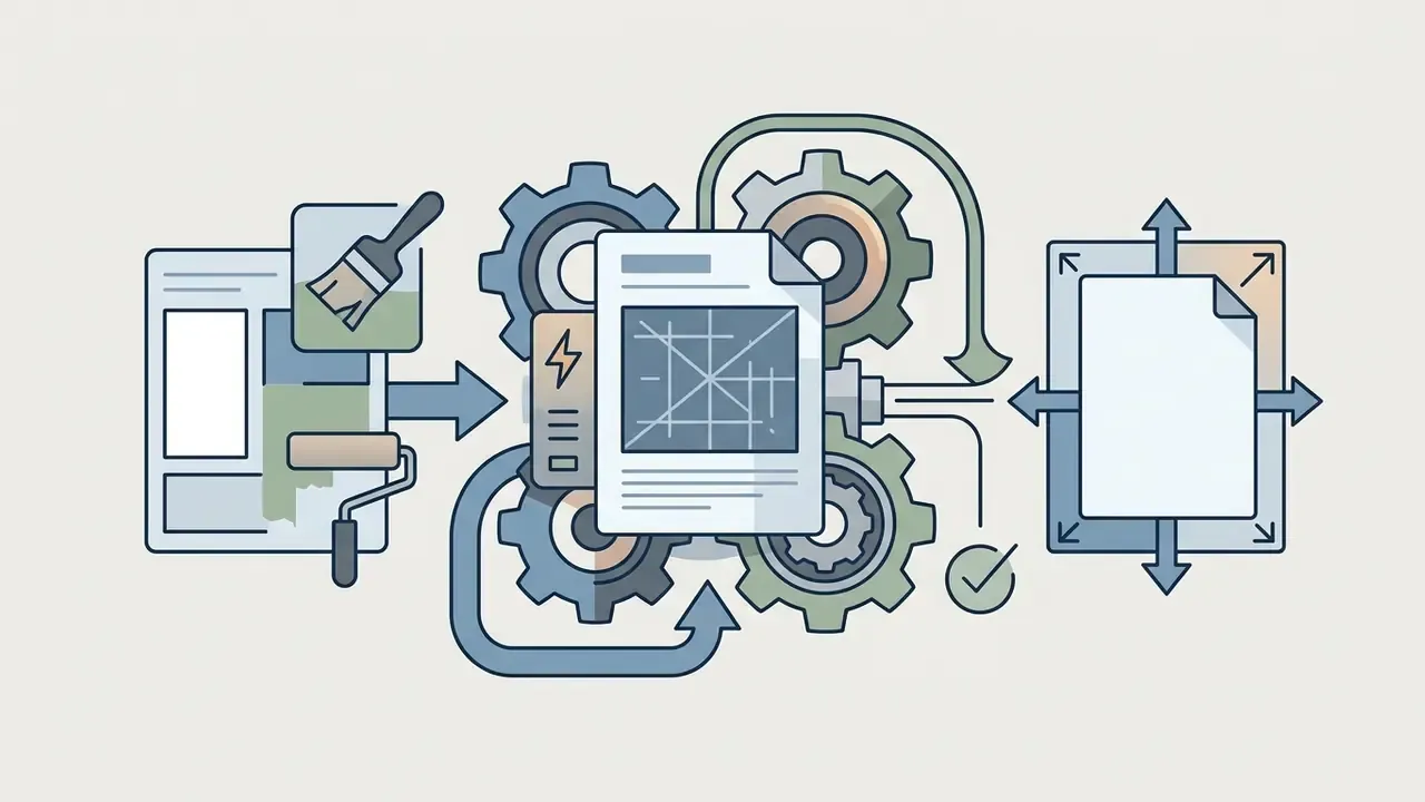 A document passing through mechanical gears to be expanded in size and edited