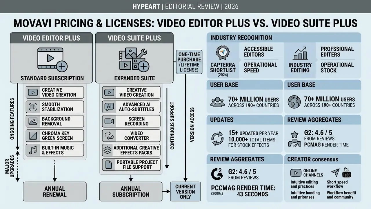 Comparison table outlining software licensing options alongside key industry metrics and user statistics