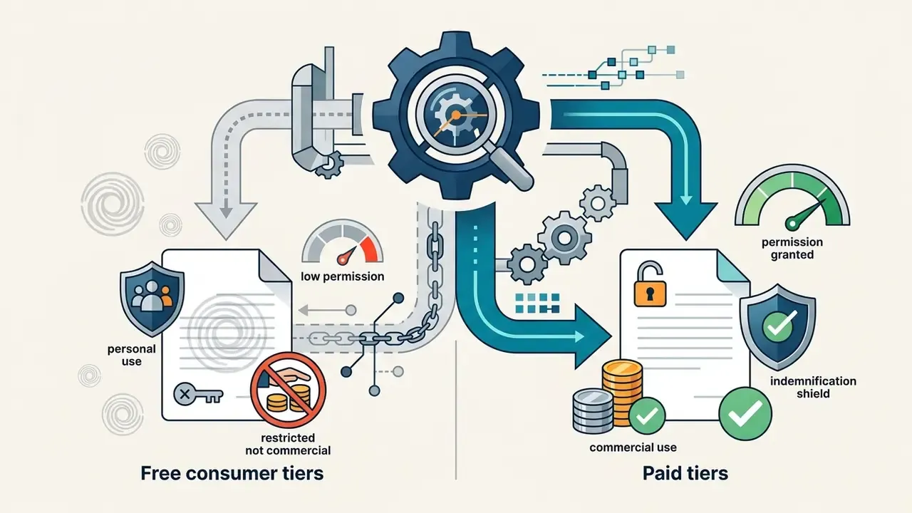 Gear mechanism processing inputs into restricted personal use or unlocked commercial use pathways