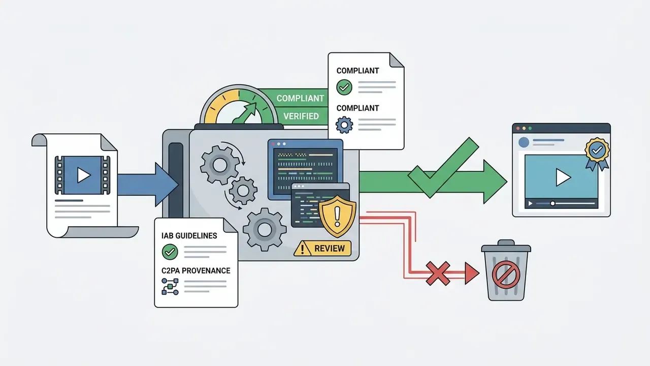 Video files passing through a compliance engine to be approved for publishing or sent to a trash bin