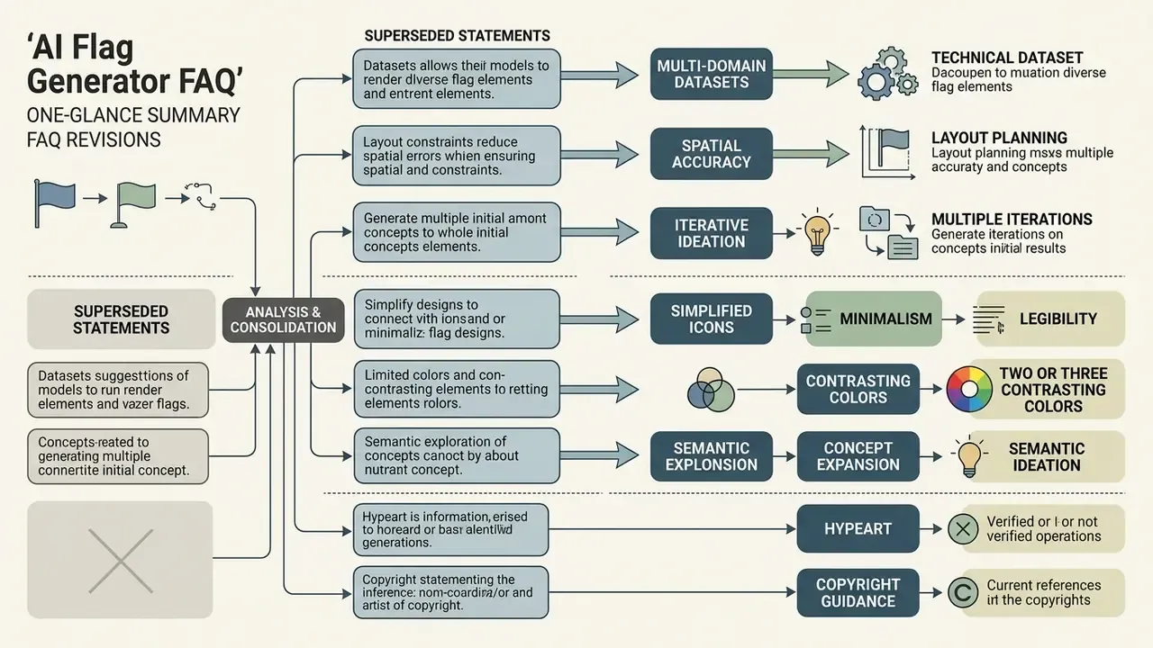 Flowchart mapping superseded statements to refined technical concepts and design principles for flag creation