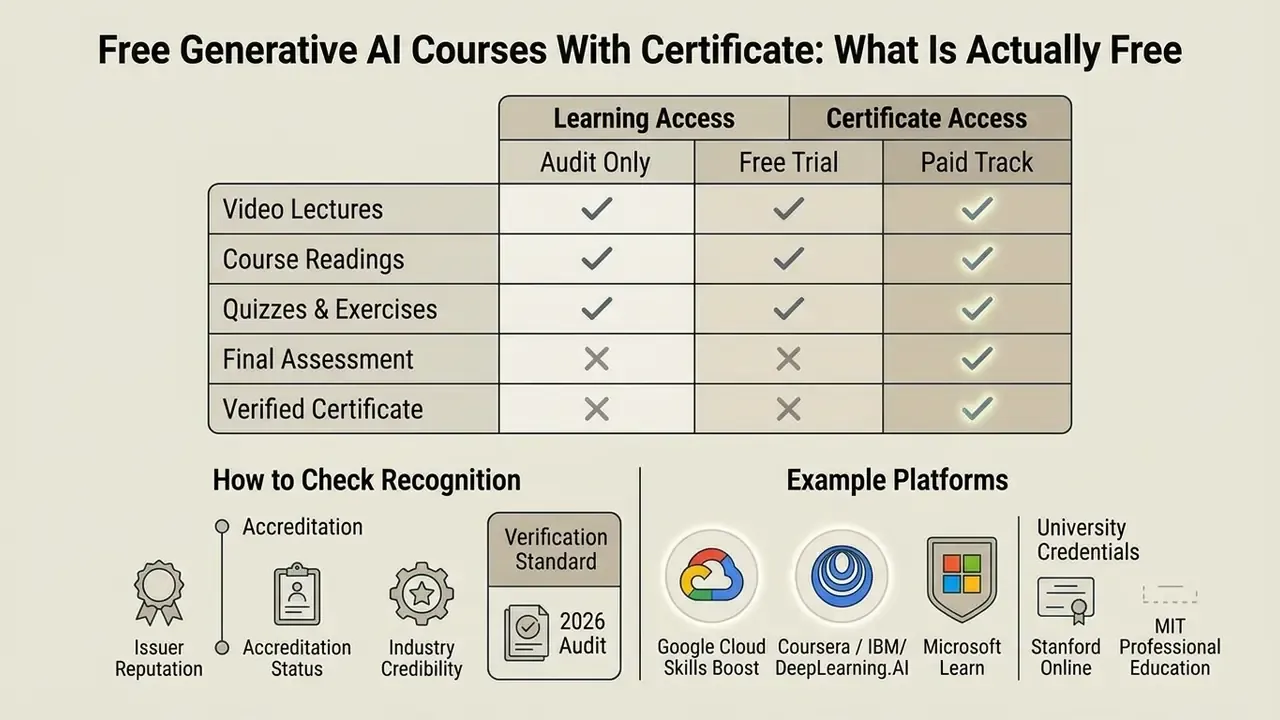 Comparison matrix showing access levels for course materials alongside credential verification standards