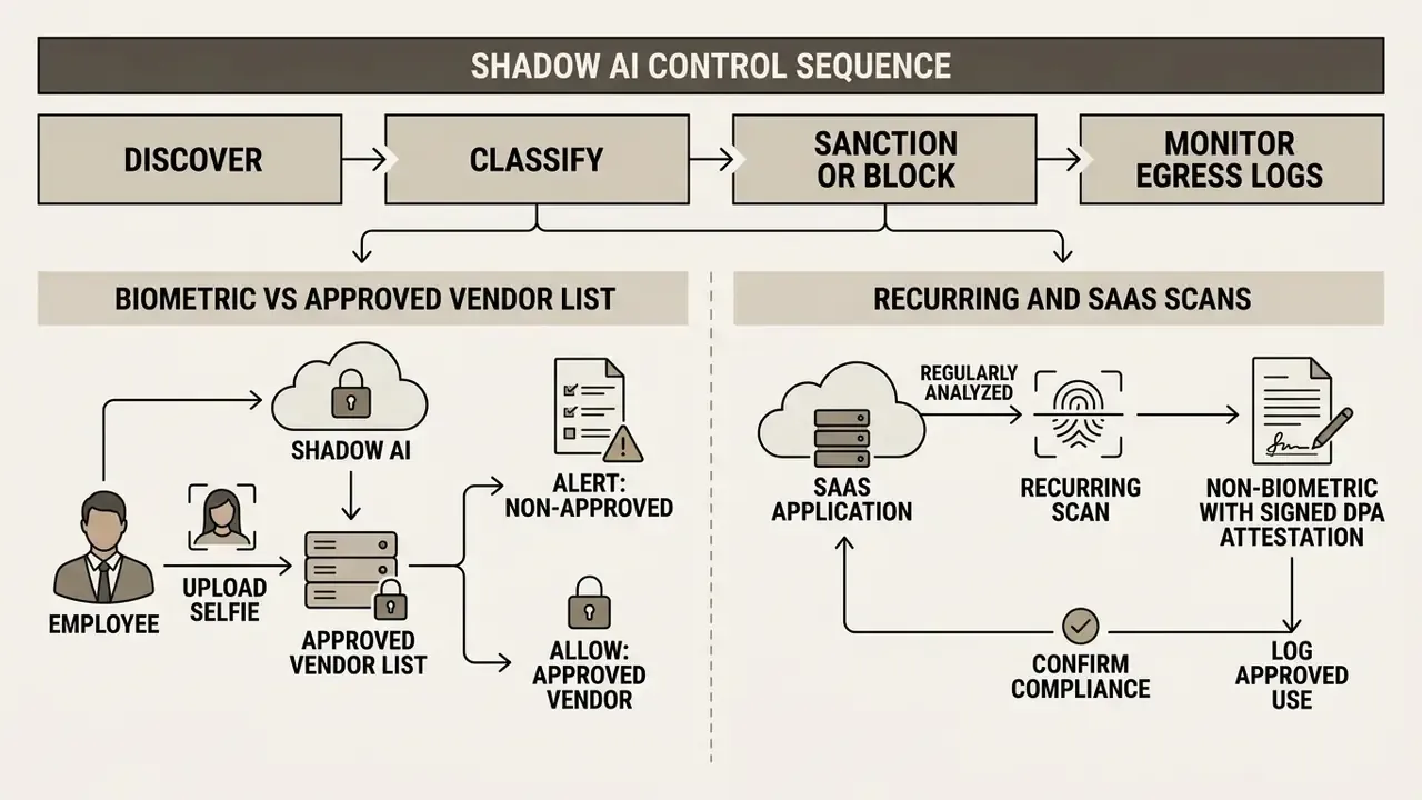 Process diagram showing steps to discover, classify, sanction, and monitor unauthorized software usage