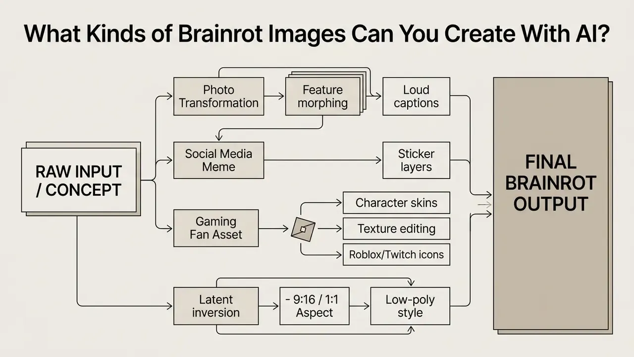 Flowchart showing how raw concepts transform into final digital outputs through various editing techniques