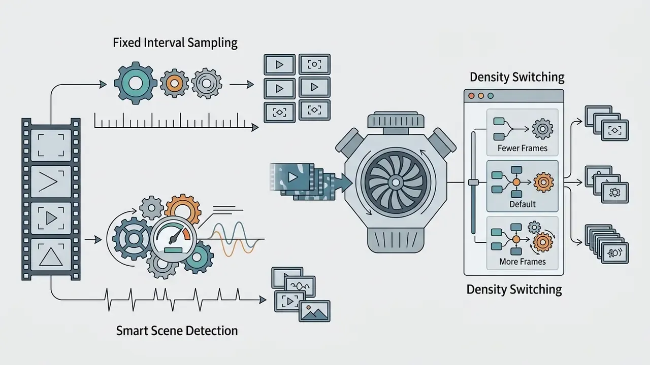 Visual representation of fixed interval sampling versus smart scene detection and density switching engine