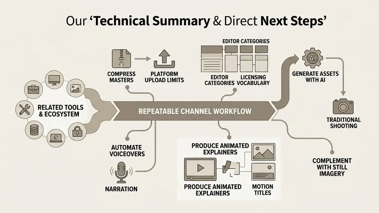 Central workflow path connecting tools, automation, AI generation, and asset production steps
