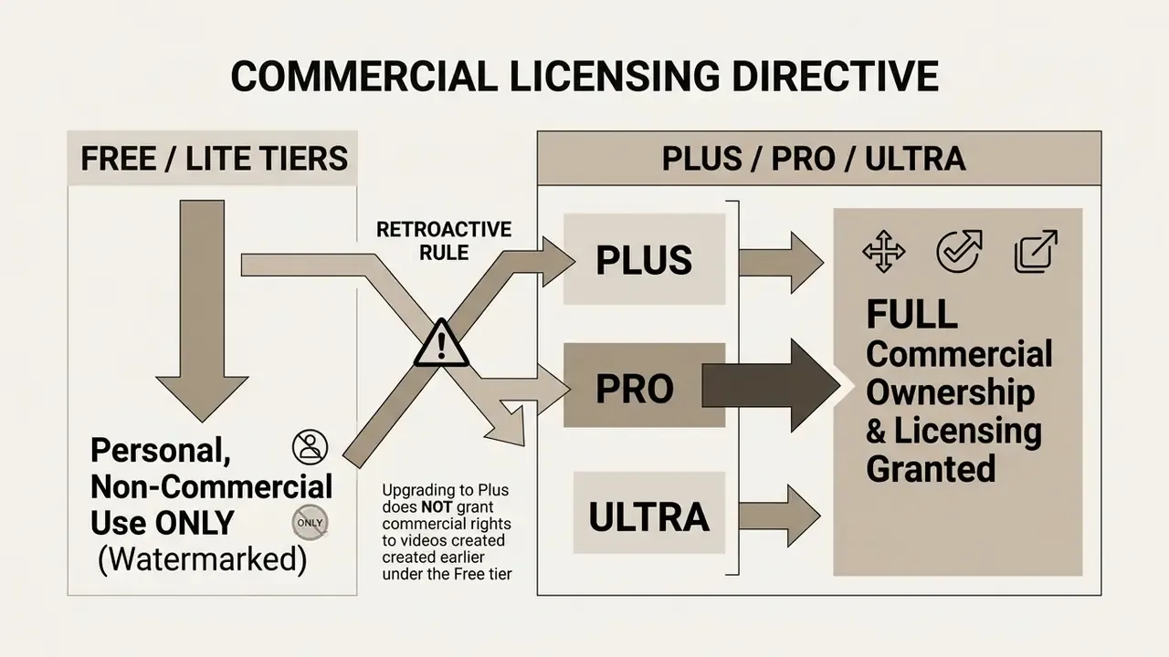 Comparison chart showing commercial usage rights for Luma Dream Machine subscription tiers