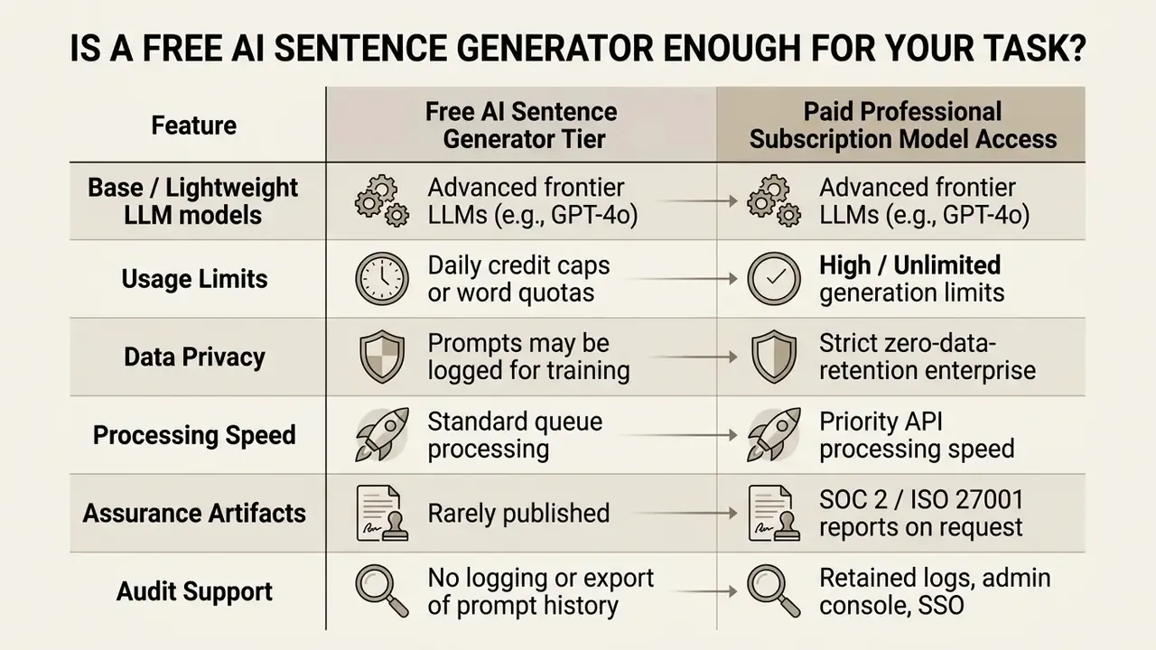 Comparison table contrasting feature sets between free and paid professional subscription tiers