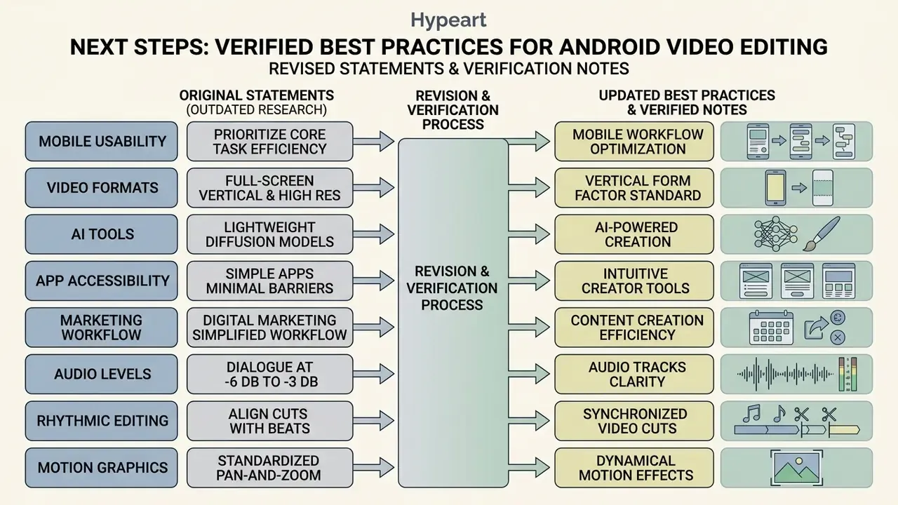 Process map showing the evolution from original research statements to updated mobile production practices