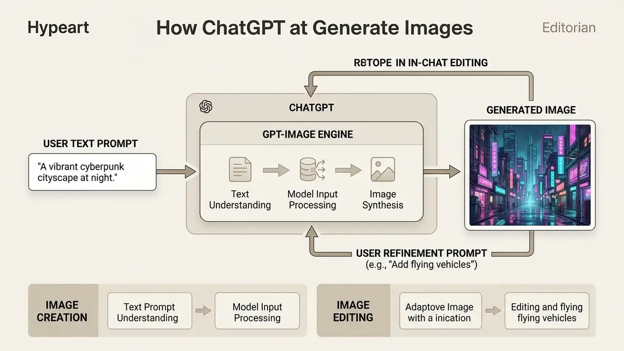 Diagram showing how can ChatGPT generate images using a chatgpt image generator and user refinements