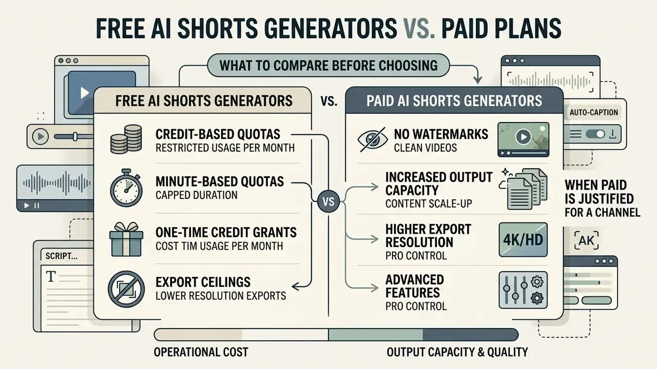 Comparison chart detailing the differences in quotas, output quality, and features between free and paid plans