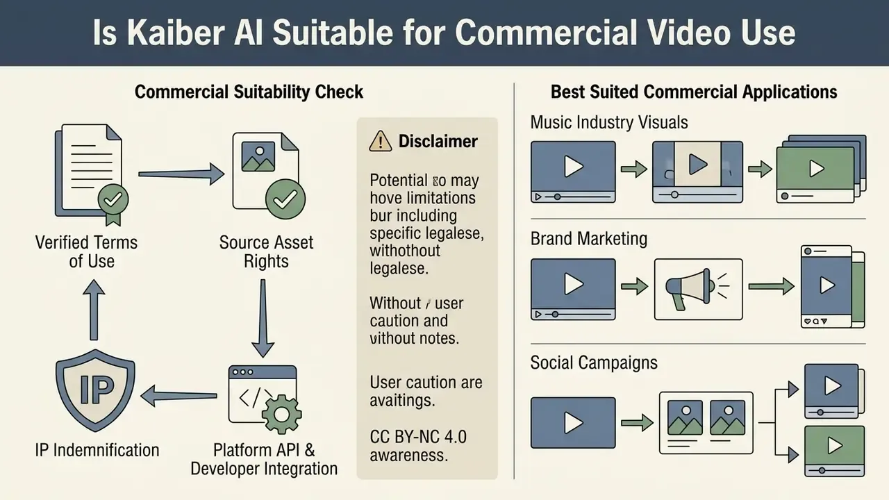 Diagram comparing commercial usage requirements with recommended applications for music and marketing