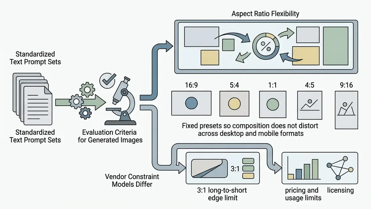 Process flow showing prompt sets evaluated by a microscope for aspect ratio flexibility and vendor constraints
