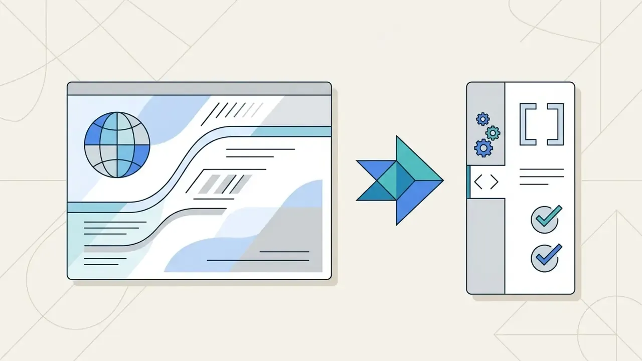 Browser window with a globe icon pointing to a developer settings panel with code and checkmark icons