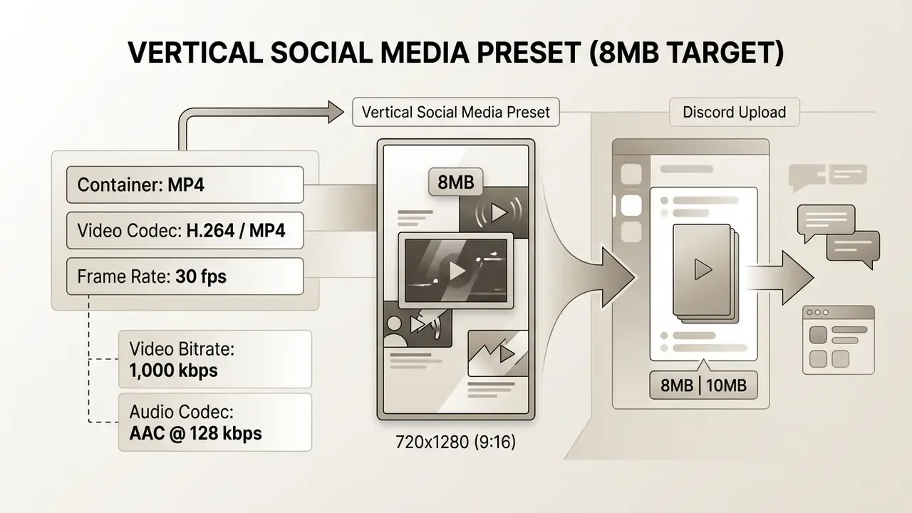 Technical specifications for a vertical video preset including container, codec, and bitrate settings