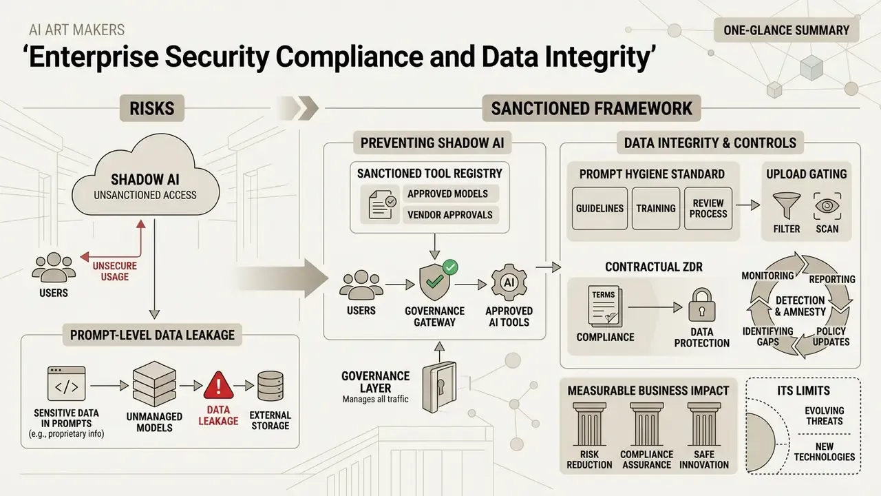 Infographic showing risks of unmanaged AI usage versus a sanctioned governance framework for data security